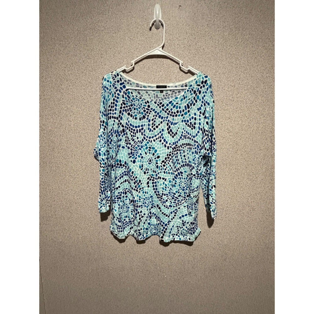 Talbots Women's Blue Pattern Knit Top Dolman‎ 3/4 Sleeve Blouse Medium